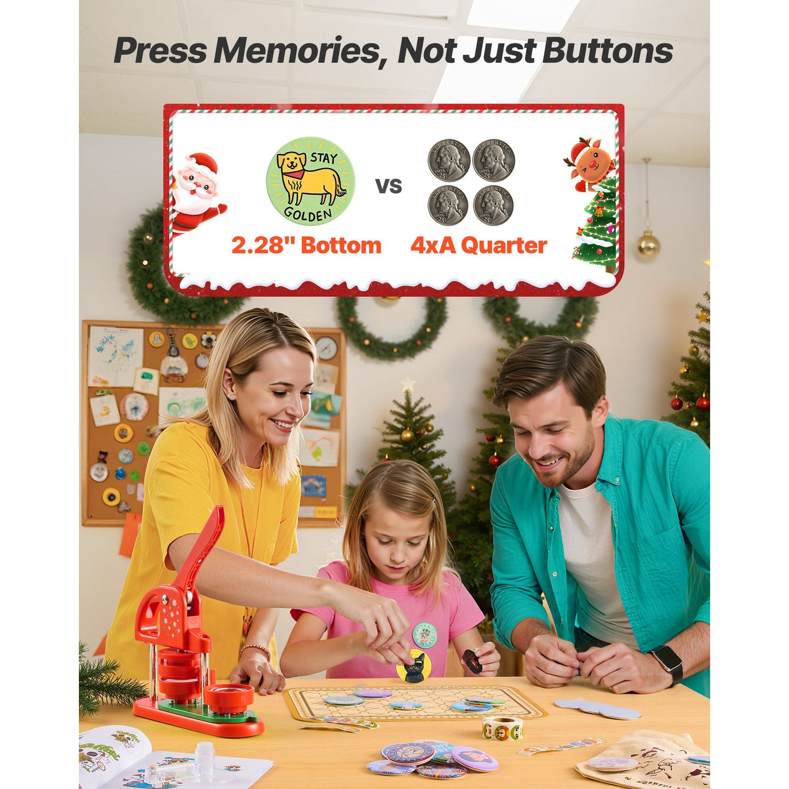 Uimoso Button Maker Machine 58 mm with 100 Plastic Pin Parts - Red