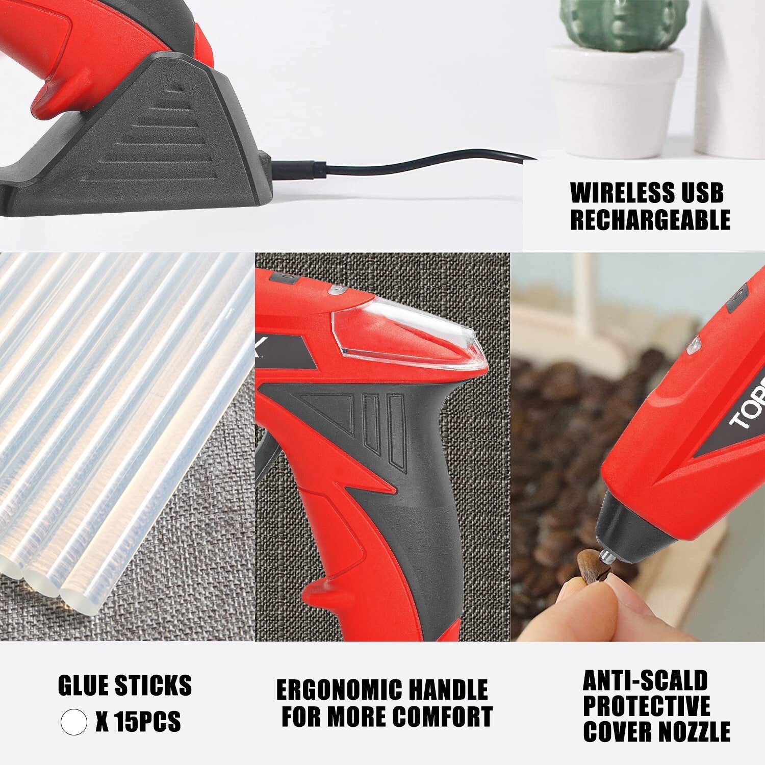 4V Cordless Glue Gun – Hot Melt with 15 Premium Sticks