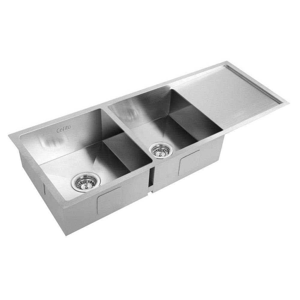 111x45cm Stainless Steel Kitchen Sink Double Bowl Silver