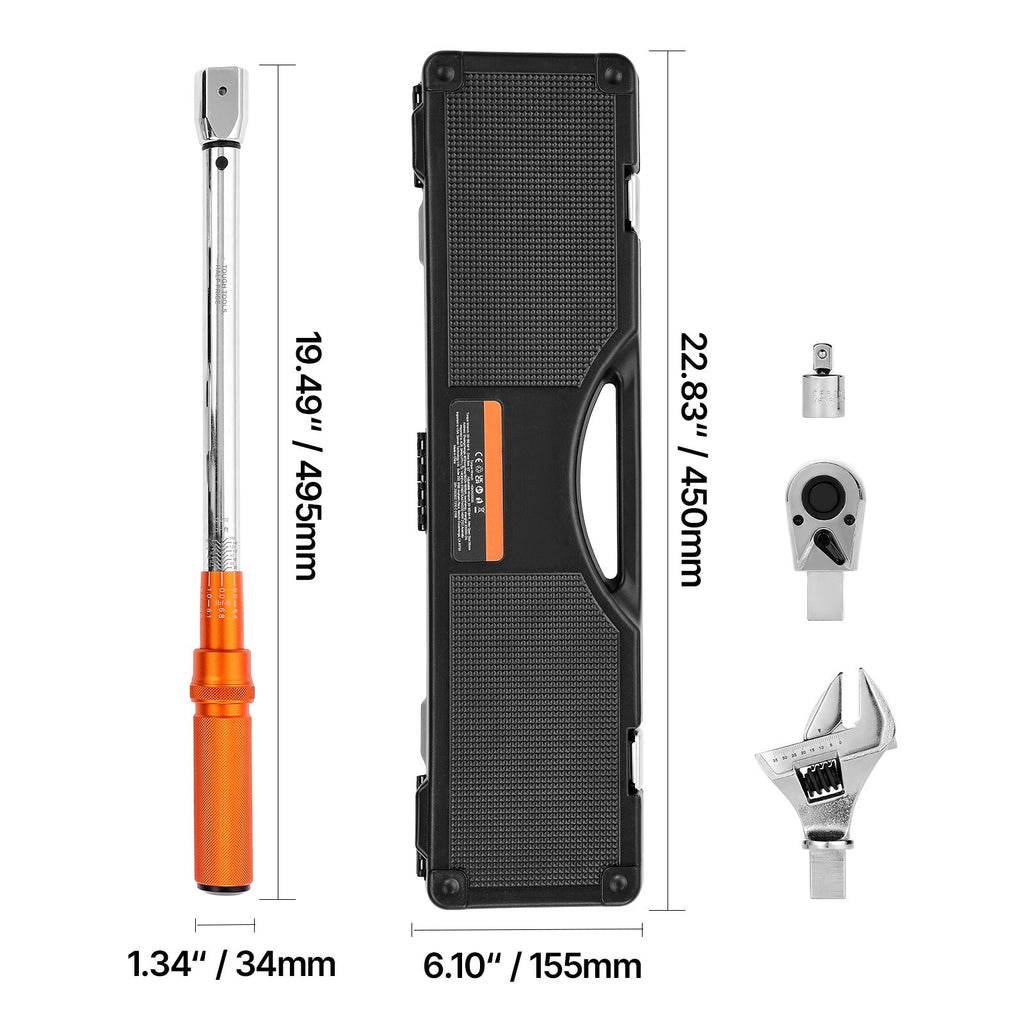 Uimoso Adjustable Click Torque Wrench 1/2 In Drive 20-160 lbf-ft/27.1-216.8 N.m