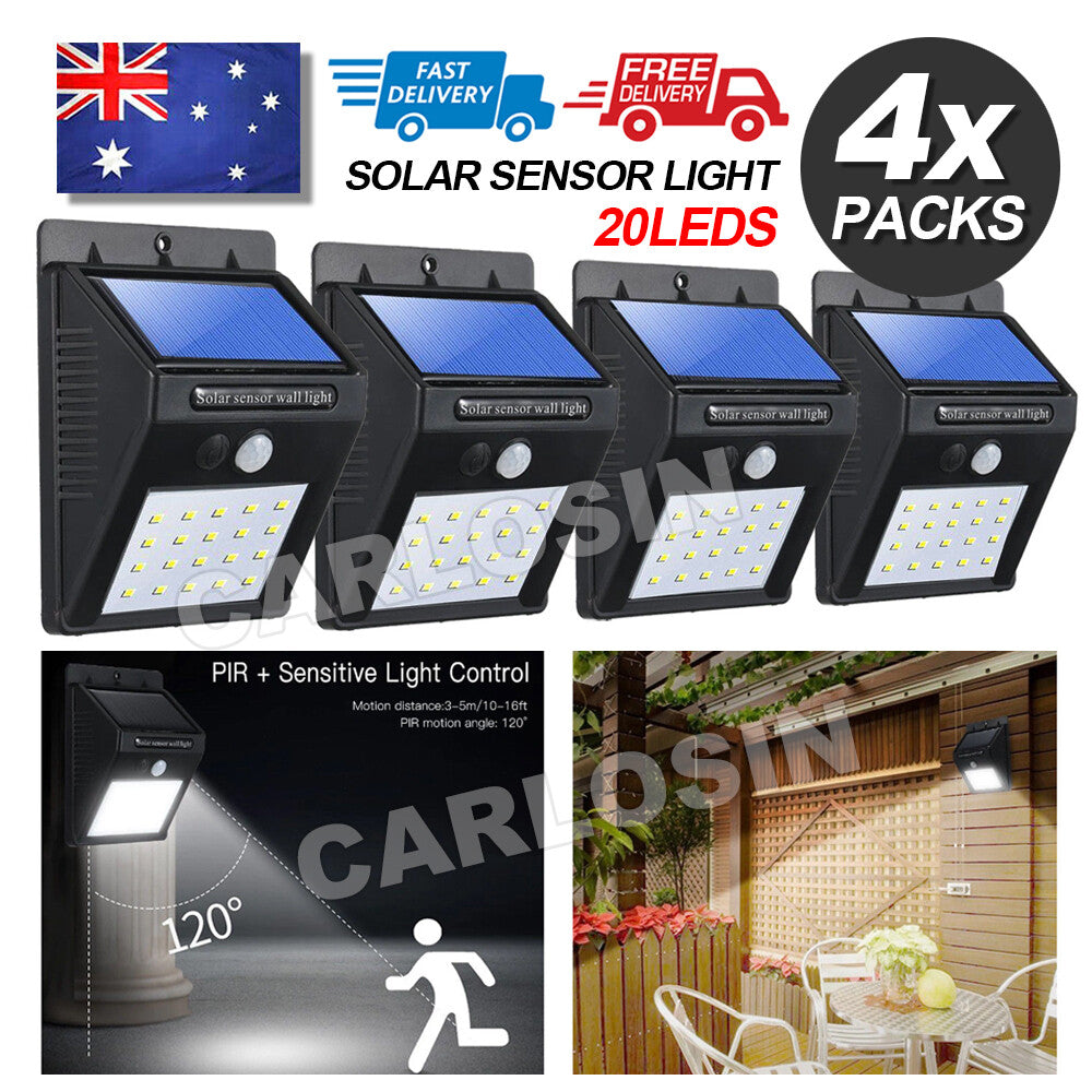 4PCS Solar Powered PIR Motion Sensor Light 20 LED Outdoor Security