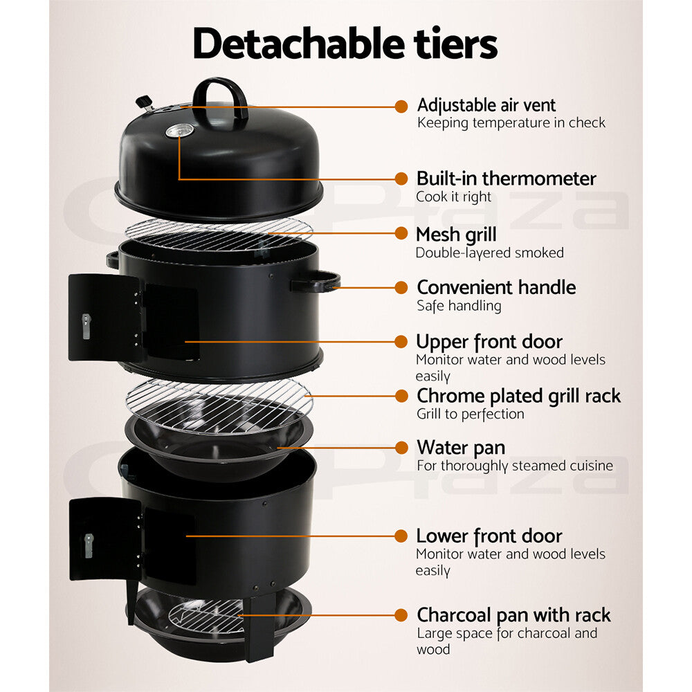 3 in 1 Portable Charcoal BBQ Grill Smoker Steel Camping