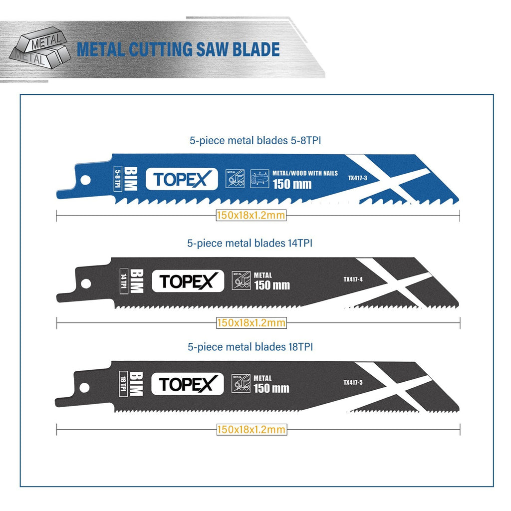 34pc Reciprocating Saw Blades – 5-8 TPI for Metal & Wood