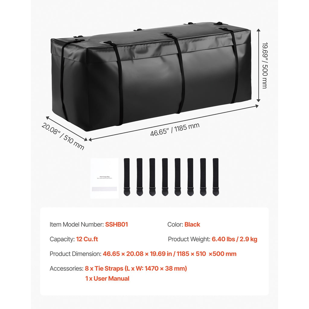 Uimoso Waterproof Hitch Cargo Carrier Bag 118.5 x 51 x 50 cm (12 Cubic Feet)