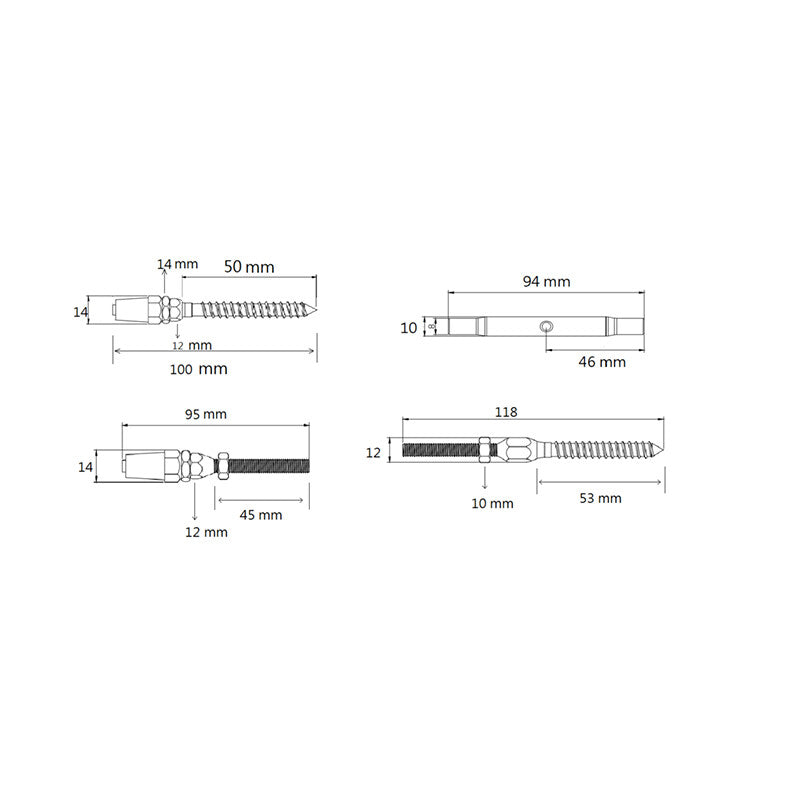 Stainless Steel Swageless Lag Screw Terminal Balustrade System 3–3.2mm