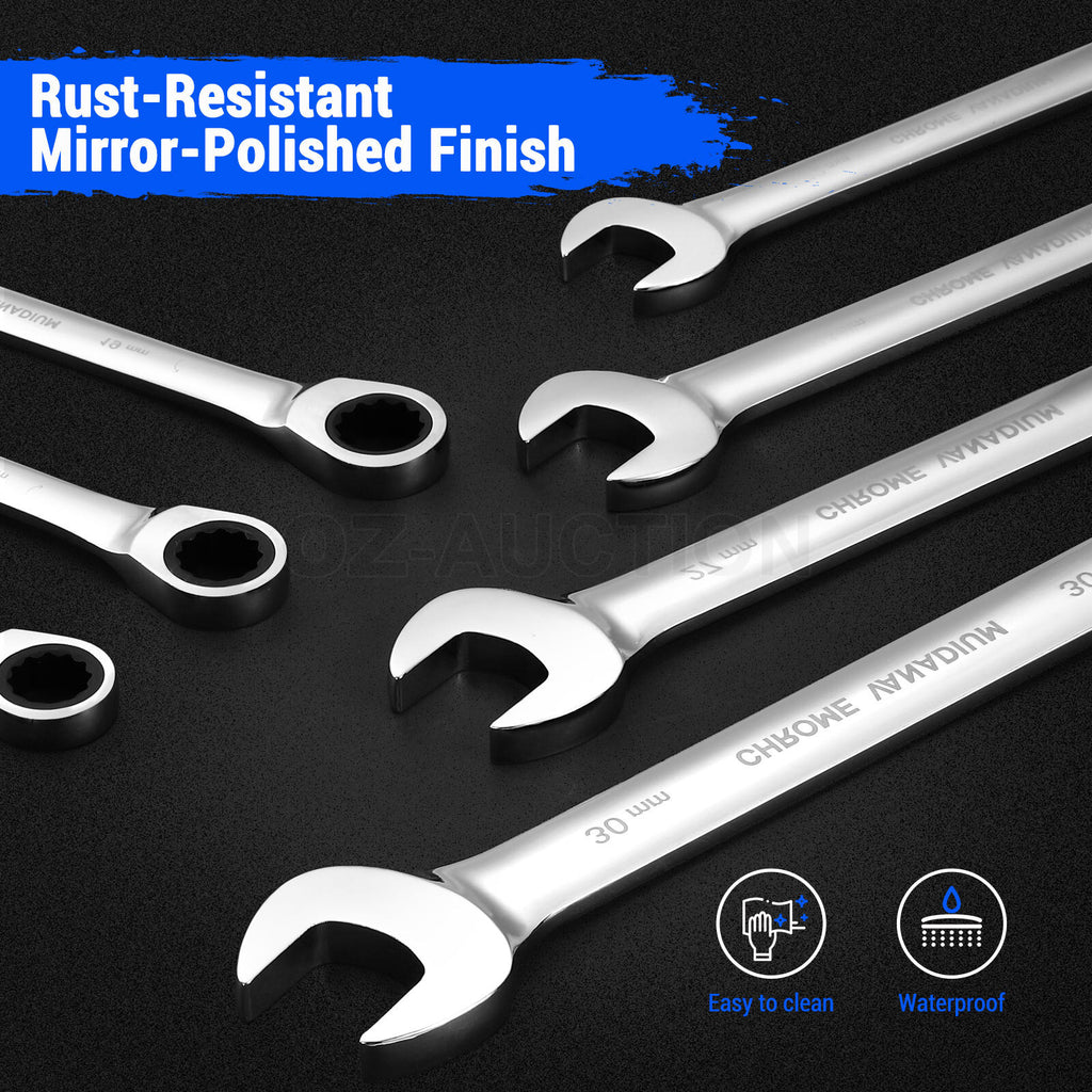 17PCS 6-30MM Ratchet Spanner Set – CRV 90-Tooth Metric Wrench