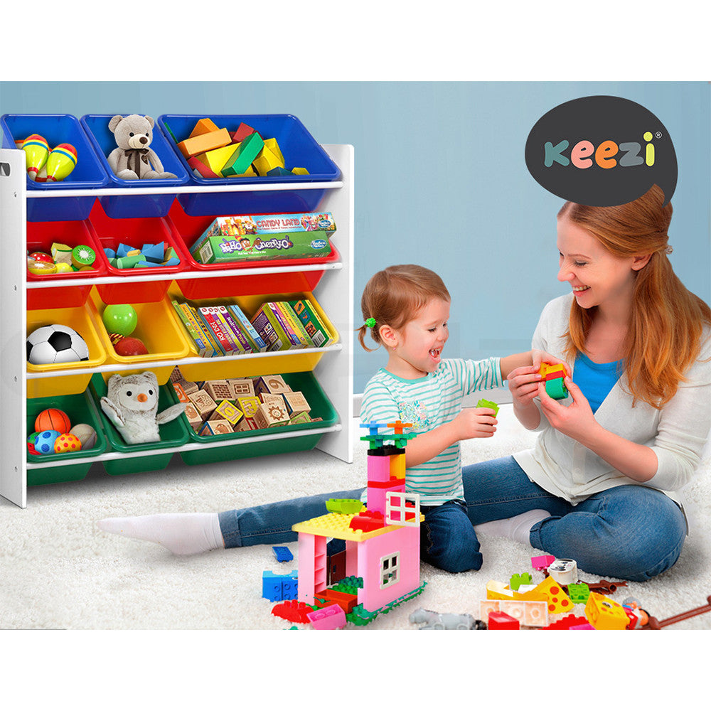 Kids Toy Box Bookshelf Organiser 12 Bins Storage Rack