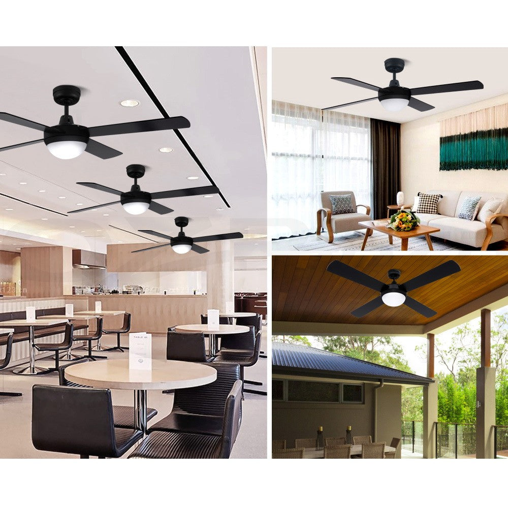 52'' DC Ceiling Fan 4 Blades LED Light Remote Timer Black