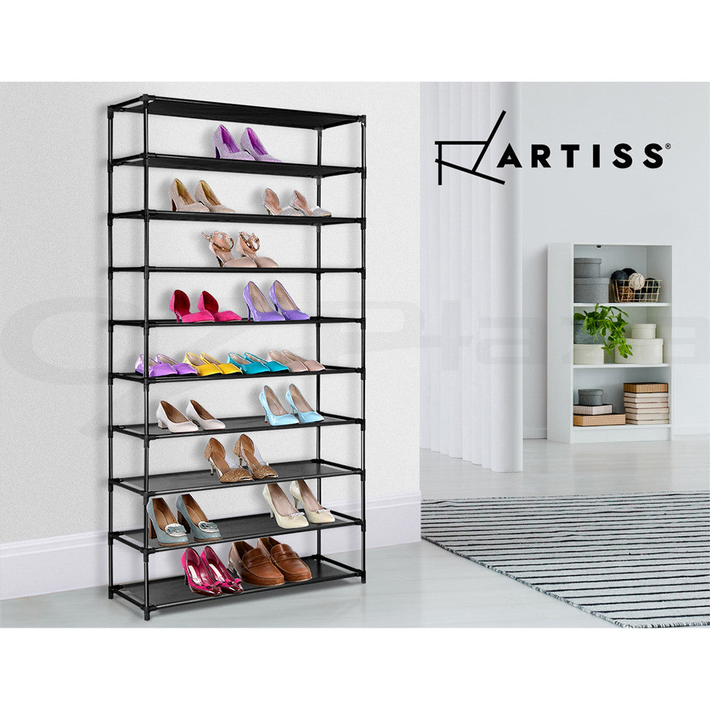 Artiss Shoe Rack Storage Cabinet Stackable Shelves Stand 10 Tiers Black