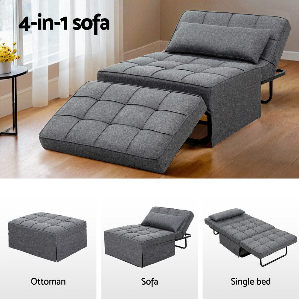 Sofa Bed Lounge Convertible Ottoman Recliner Linen Grey