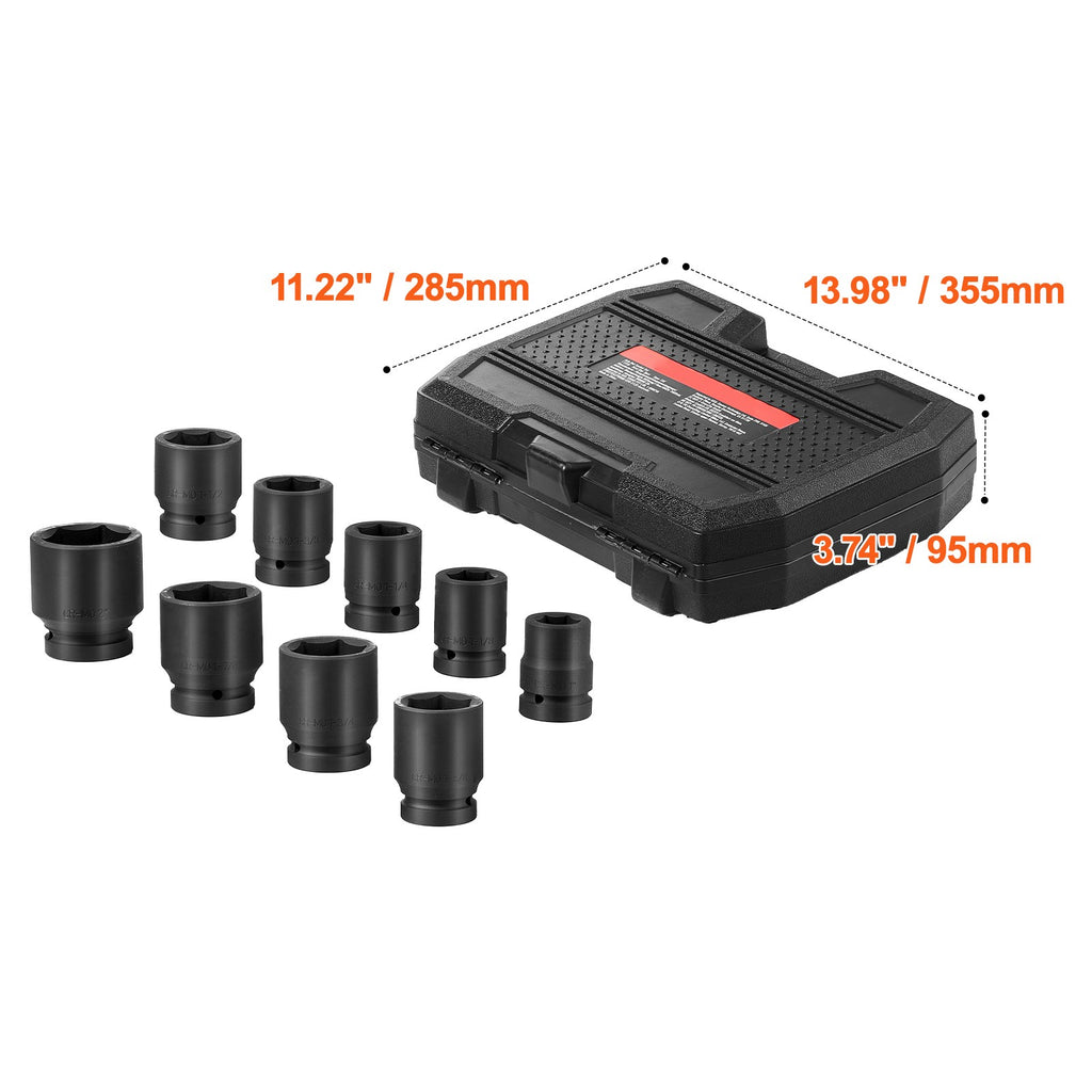 Uimoso Axle Nut Impact Socket Set 1" Drive 6-Point 9PCS SAE Spindle Nut Socket