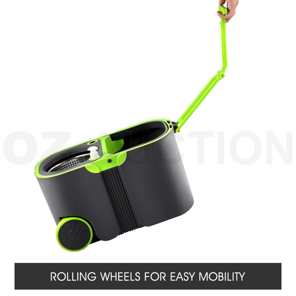 360° Spin Mop Set – Rotating Bucket with Wheels & 4 Microfiber Heads