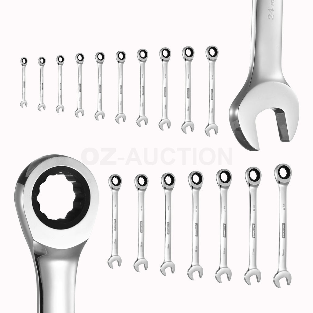 17PCS 6-30MM Ratchet Spanner Set – CRV 90-Tooth Metric Wrench