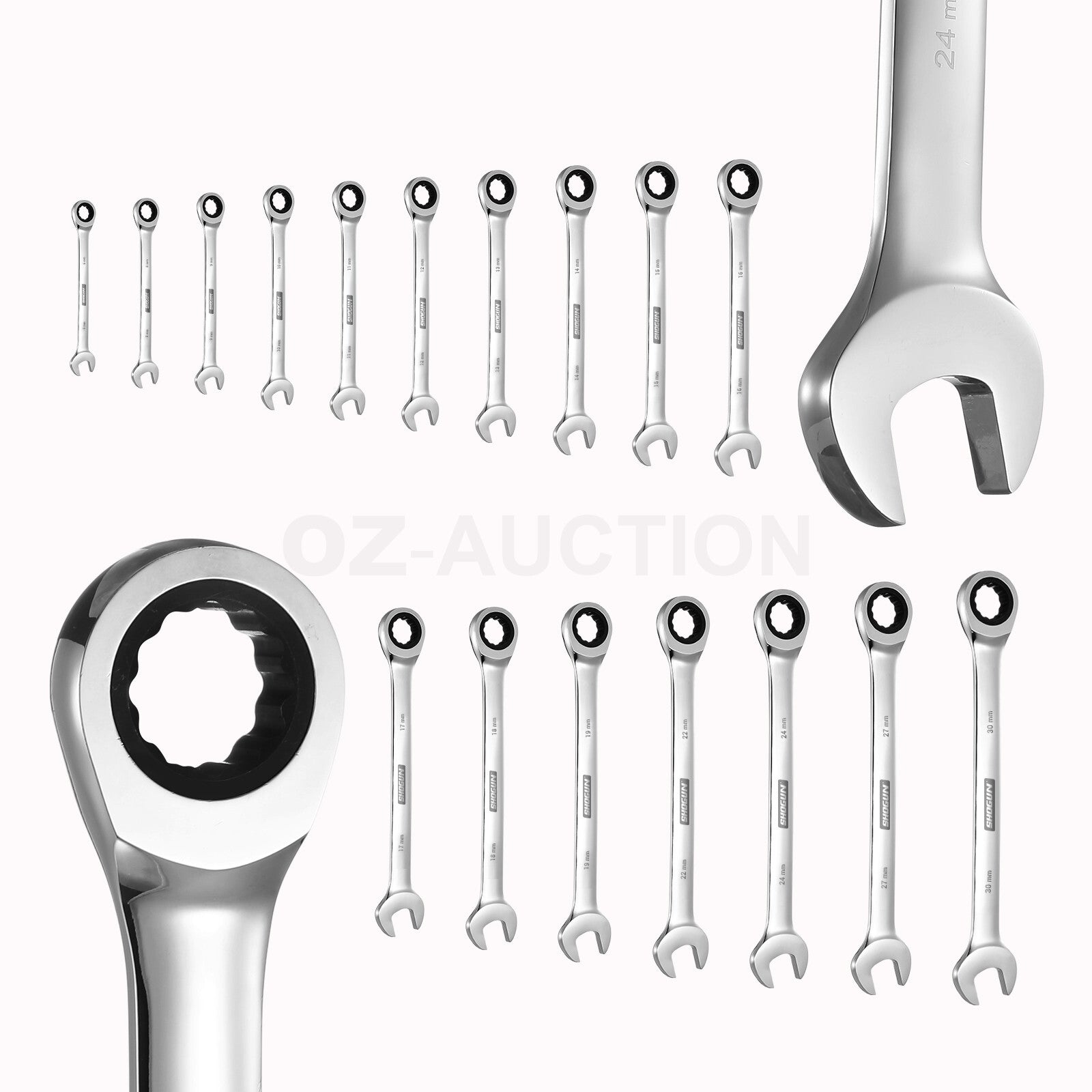 17PCS 6-30MM Ratchet Spanner Set – CRV 90-Tooth Metric Wrench