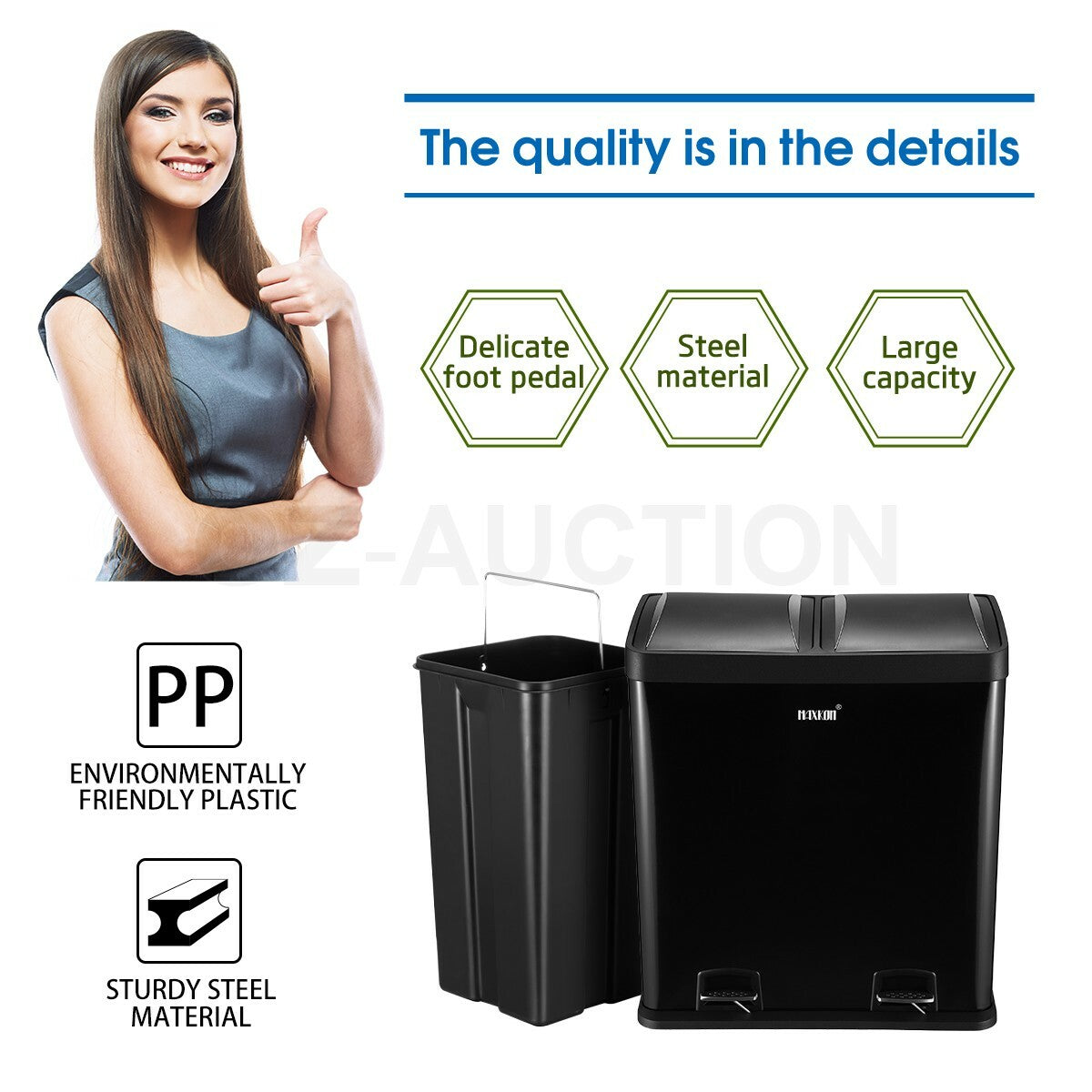 60L Maxkon Pedal Bin – Dual Compartment Rubbish & Recycling Can