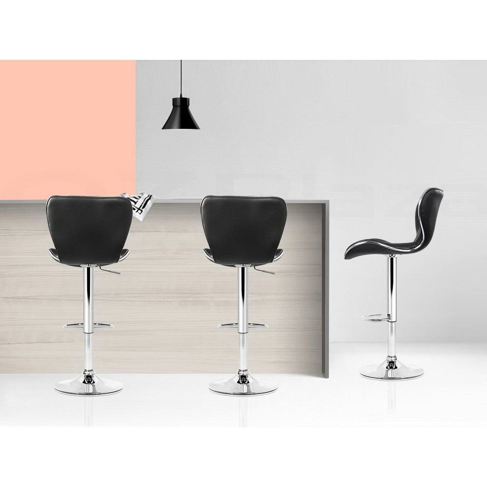 2x Bar Stools Gas Lift Swivel Leather Chairs Black
