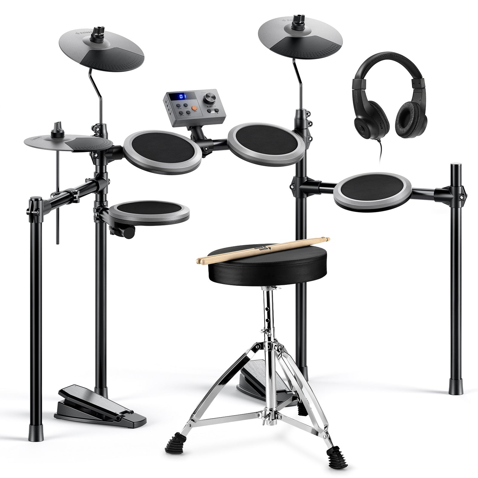 Donner DED-70 Electric Drum Set 4 Quiet Mesh Pads 150 Sounds Grey