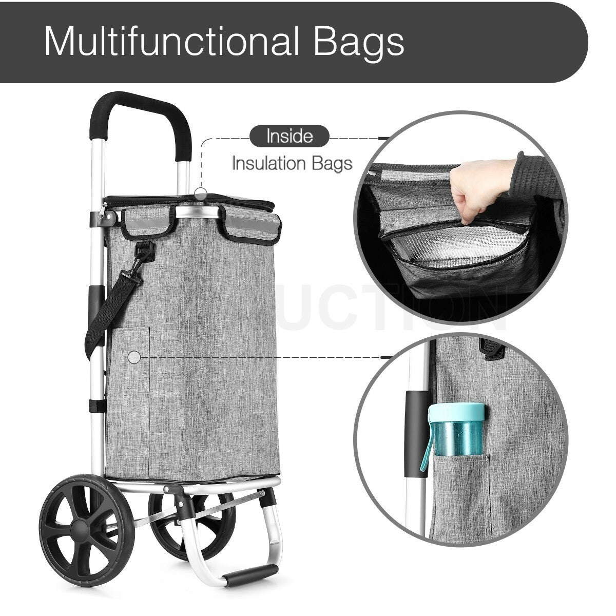 Aluminium Foldable Shopping Trolley Cart with Grocery Storage Bag