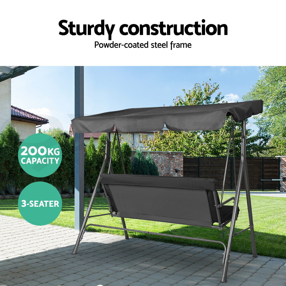 3 Seater Outdoor Swing Chair Garden Bench Canopy Black