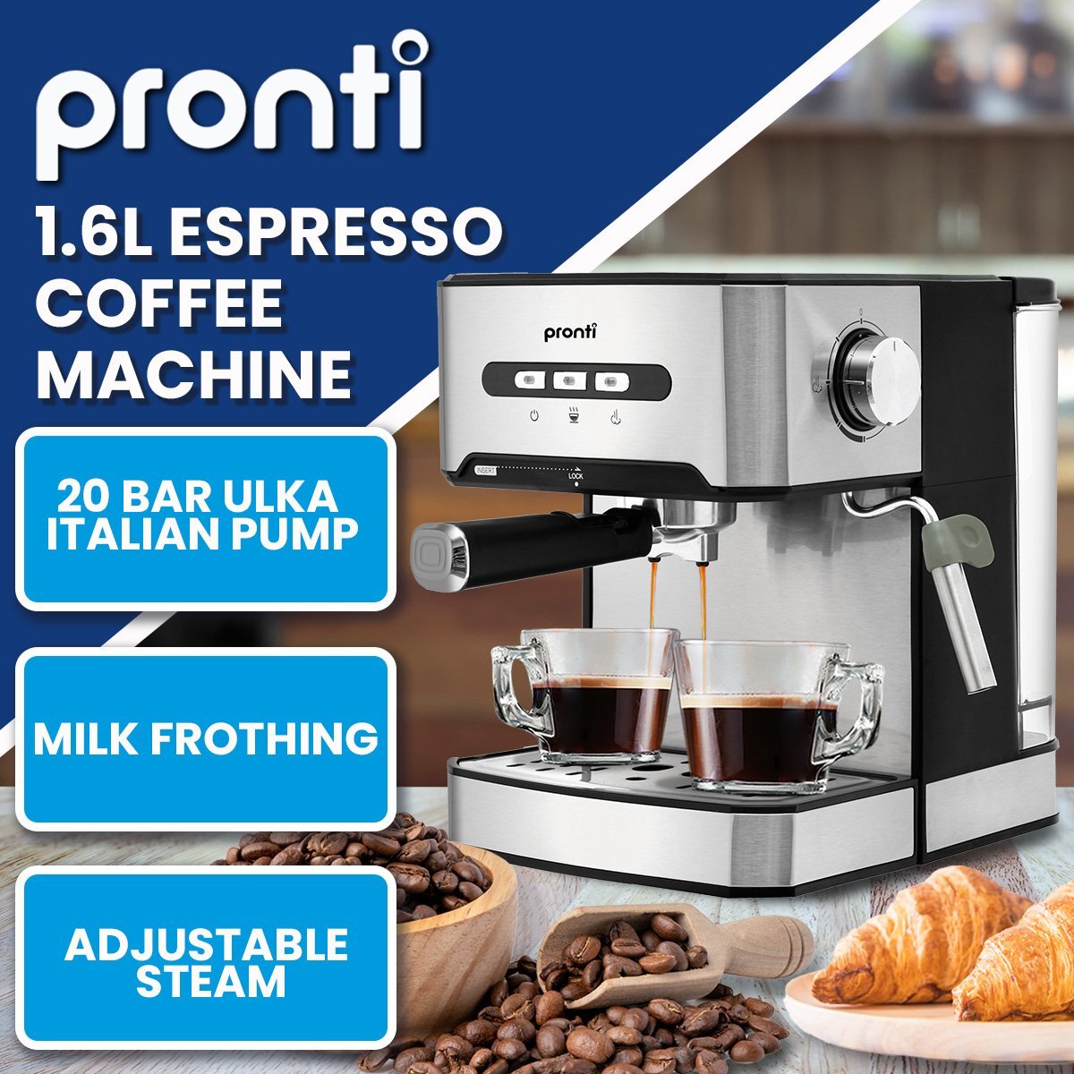 Pronti Professional Espresso Coffee Machine Italian Pump & Frother
