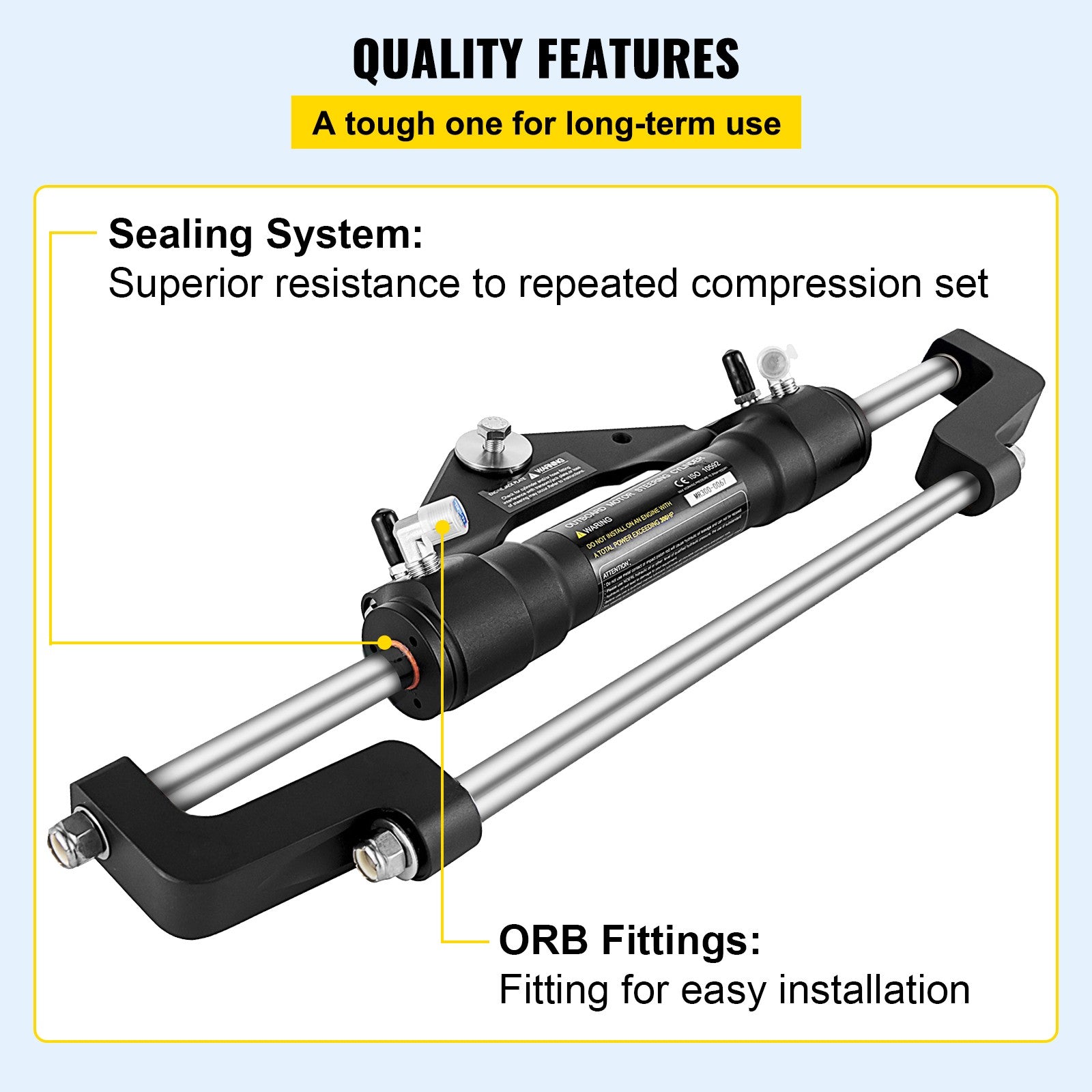 Uimoso HC5358-3 Front Mount Hydraulic Outboard Steering Cylinder Ram Up To 300HP