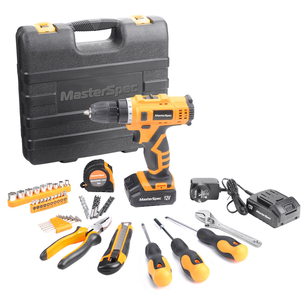 47pc 12V Cordless Drill Driver Set – Household Hand Tool Kit with 2 Batteries