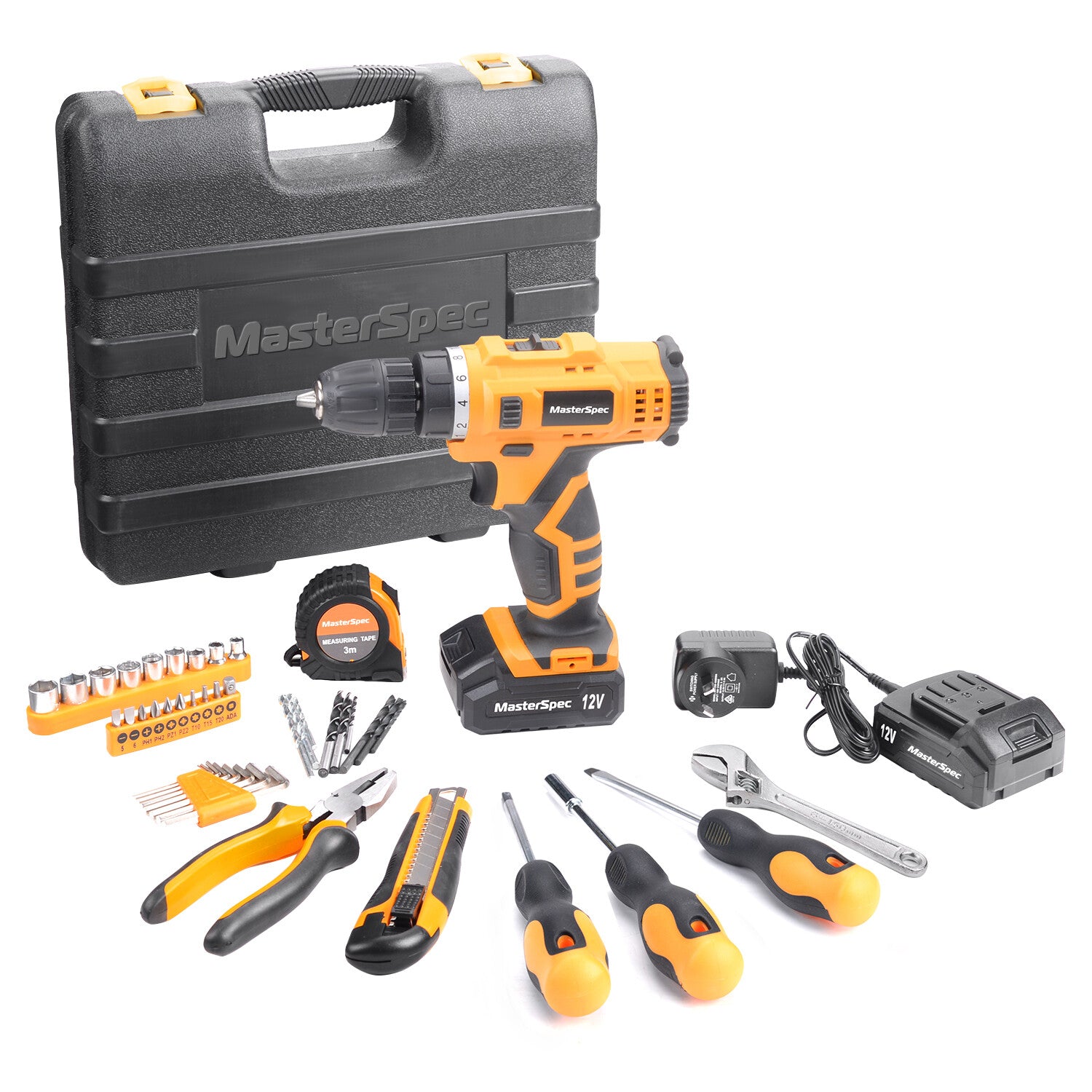 47pc 12V Cordless Drill Driver Set – Household Hand Tool Kit with 2 Batteries