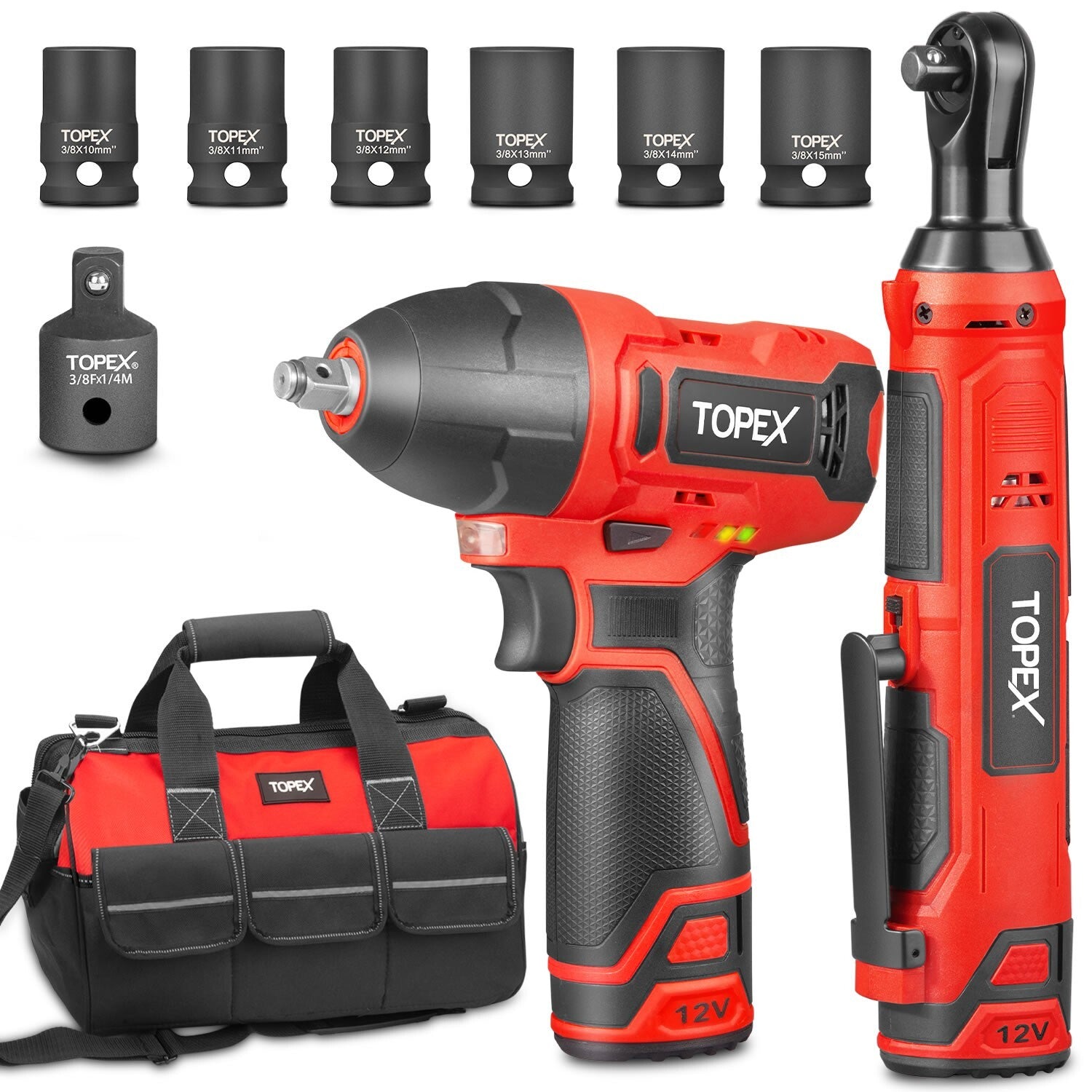 12V Cordless Power Tool Twin Kit – Impact & Ratchet Wrench with Bag