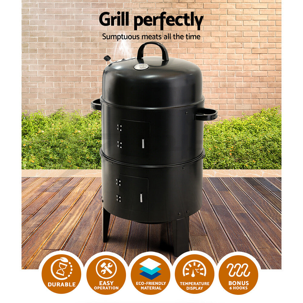 3 in 1 Portable Charcoal BBQ Grill Smoker Steel Camping