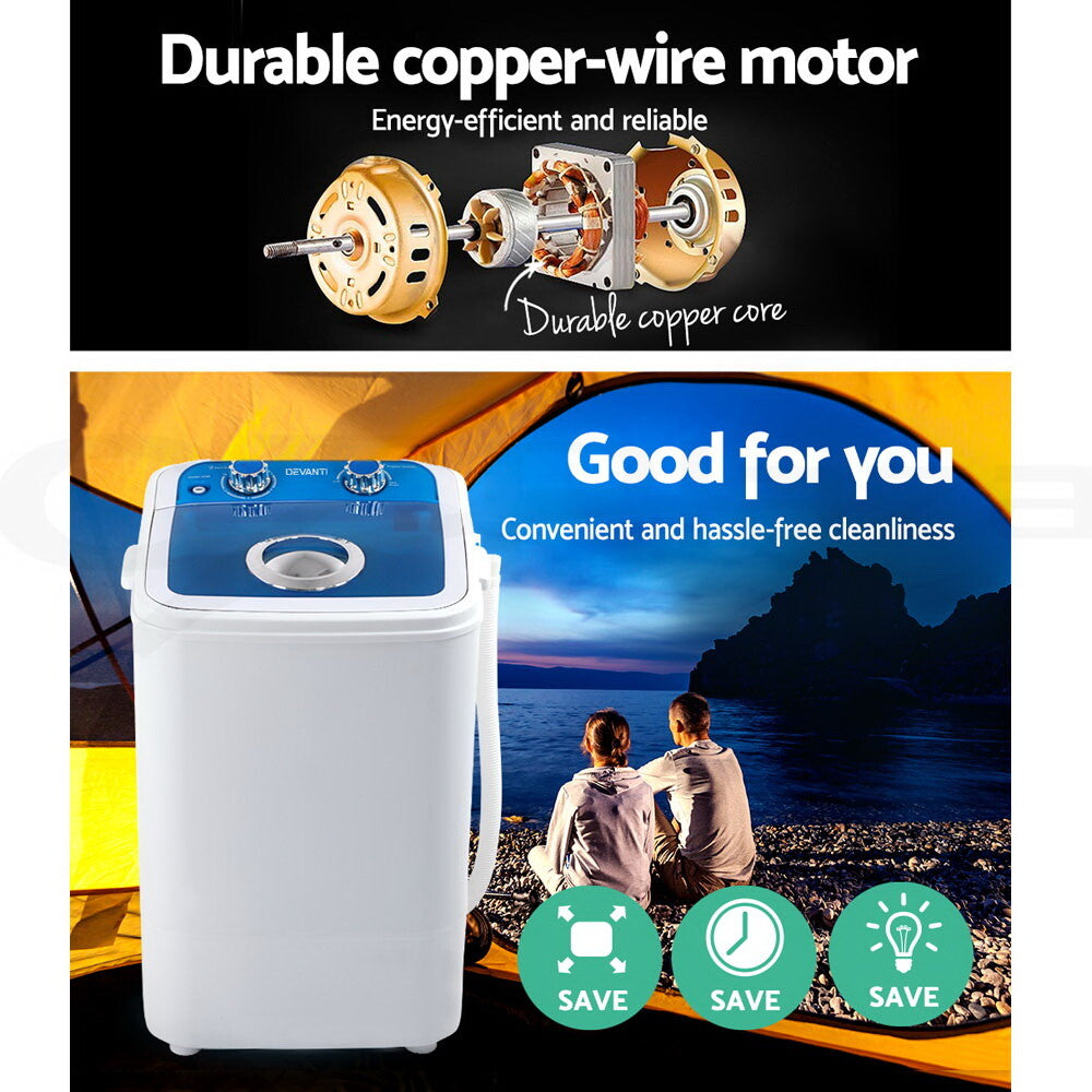Devanti 4.6KG Mini Portable Washing Machine Outdoor Camping Caravan RV Spin Dry