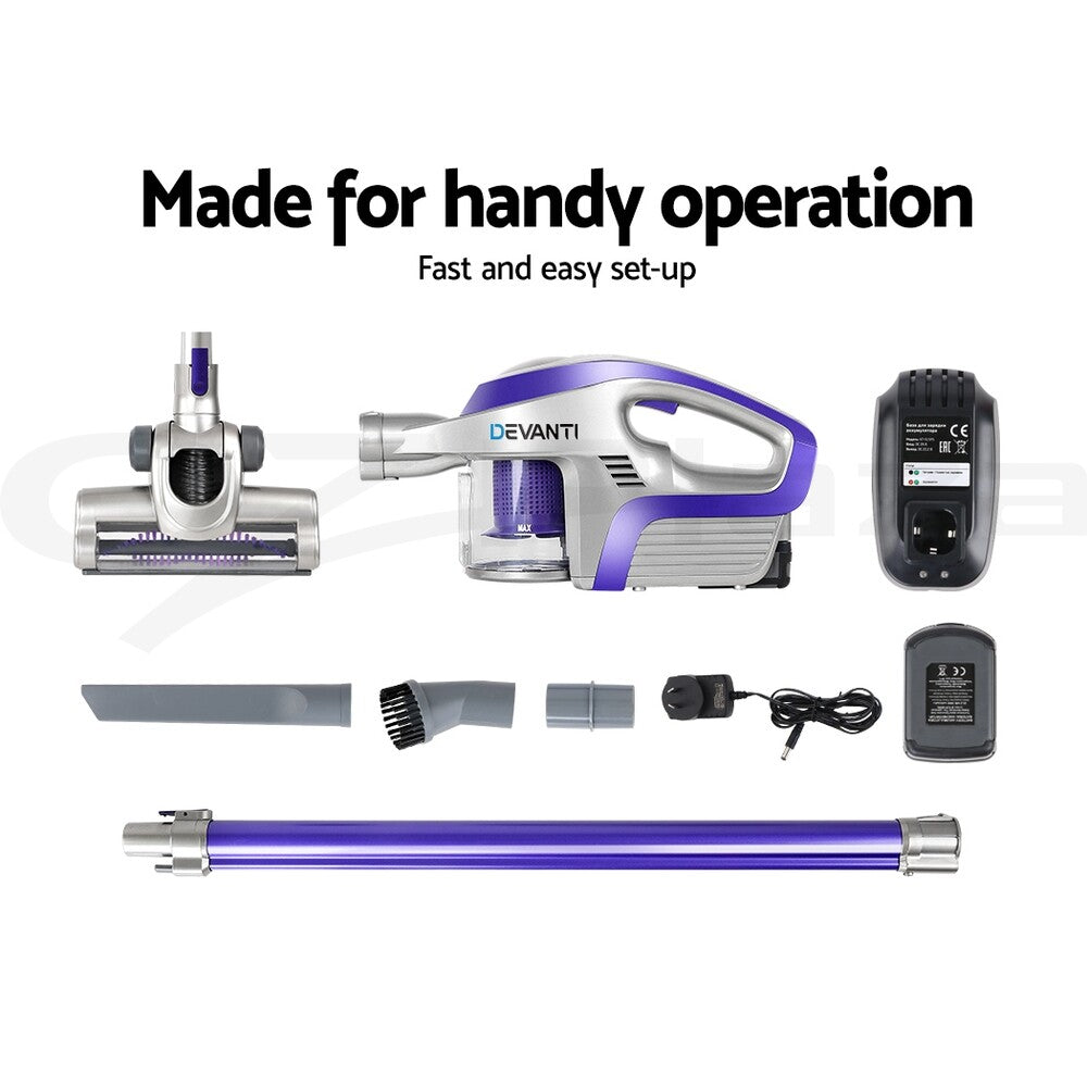Devanti Cordless Stick Vacuum Cleaner 150W Handheld Purple