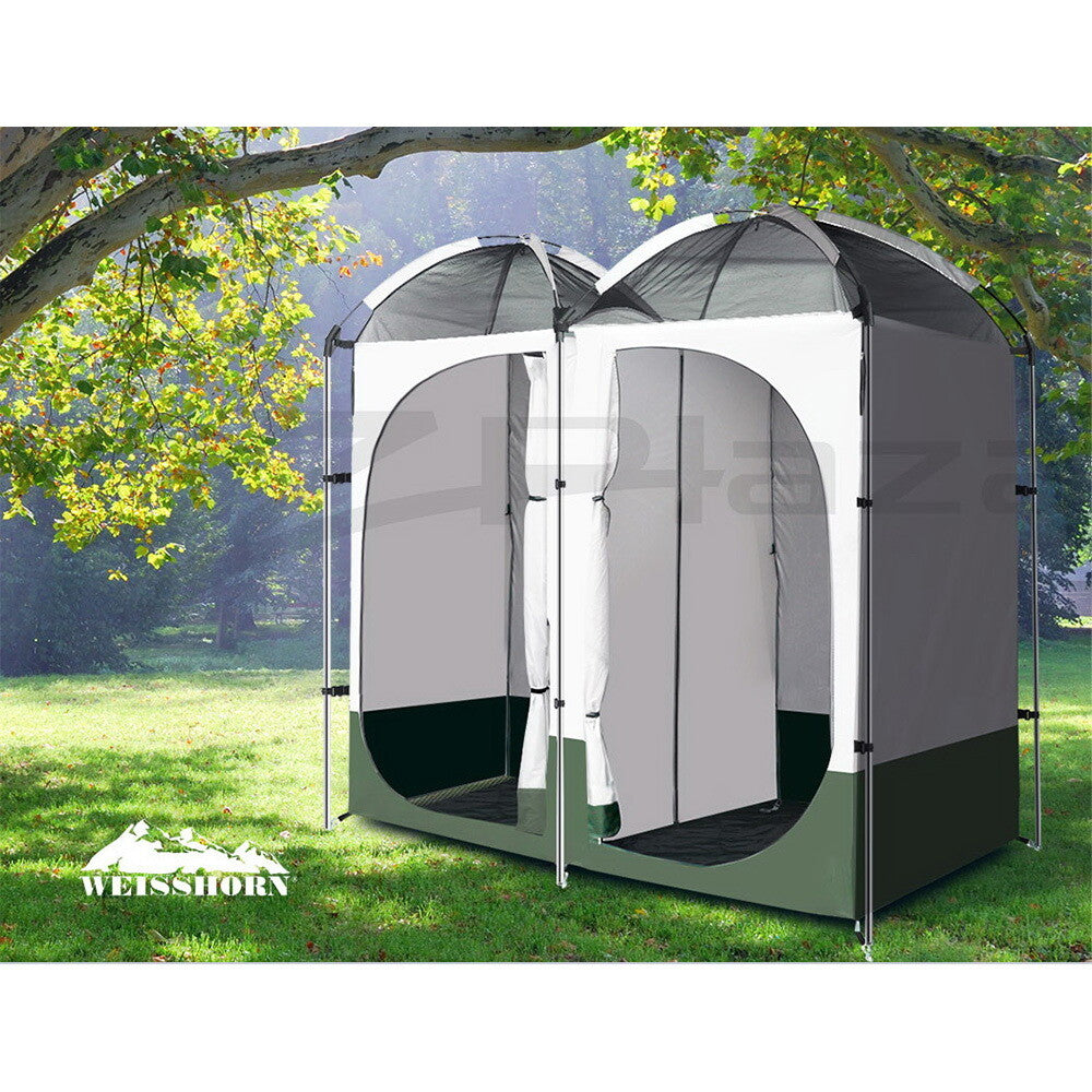 Weisshorn Double Camping Shower Toilet Tent Outdoor Portable Change Room Green