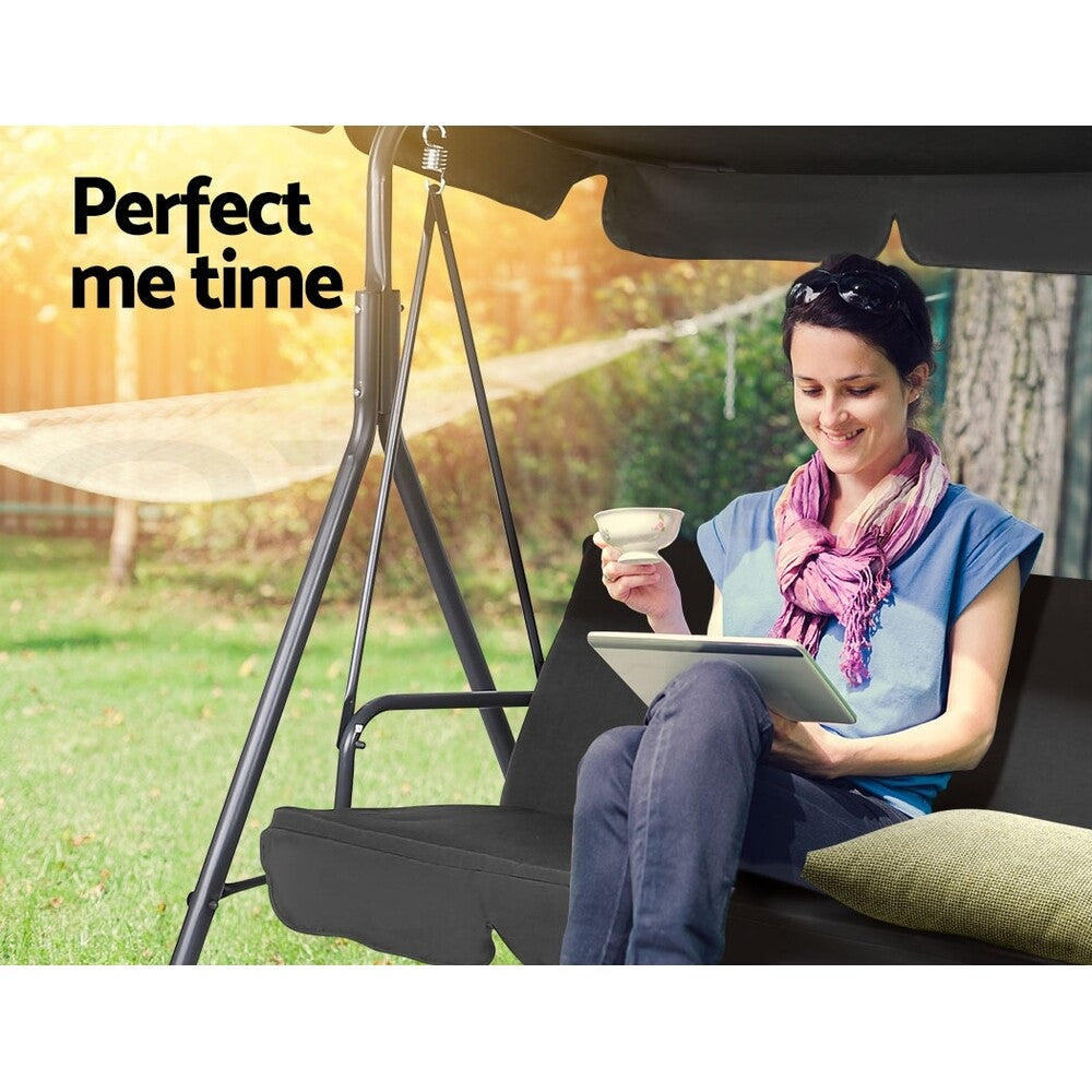 3 Seater Outdoor Swing Chair Garden Bench Canopy Black