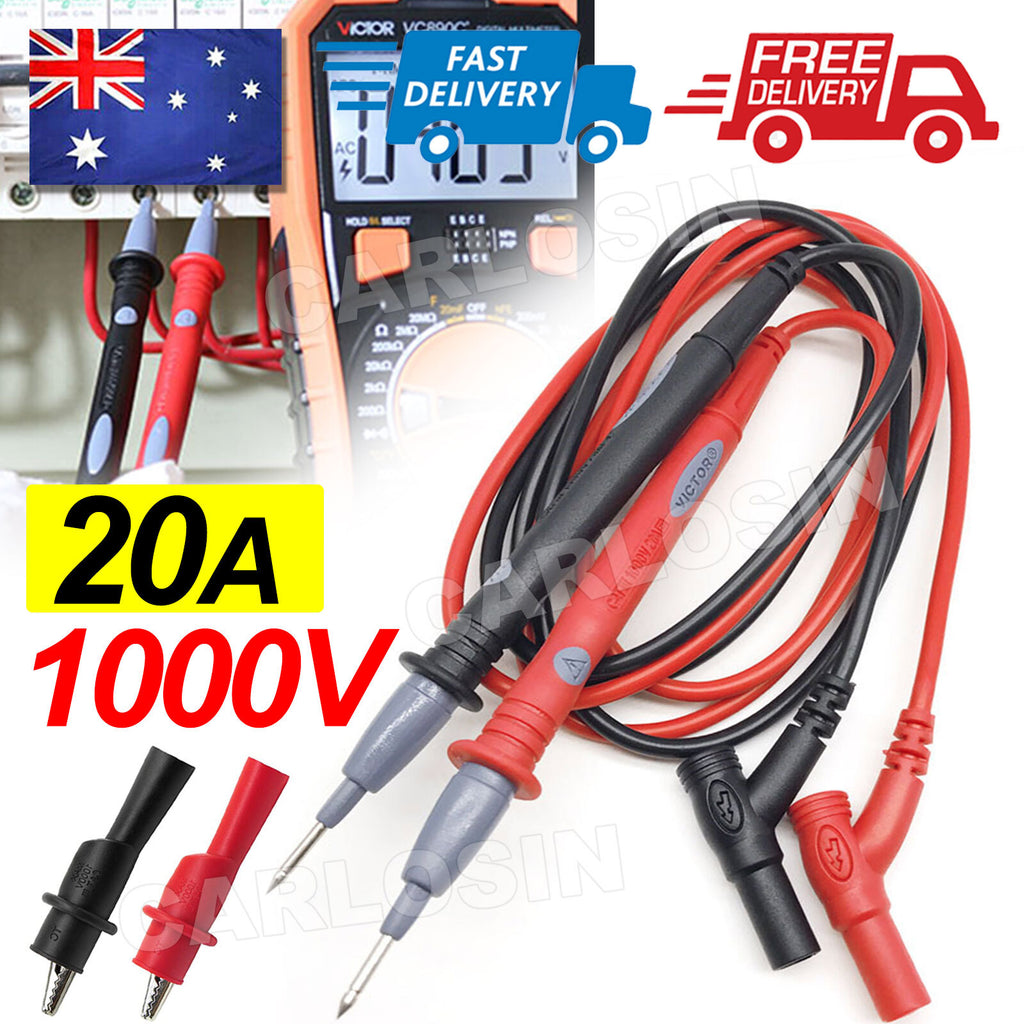 Multimeter Test Leads for Fluke Meter with Alligator Clip Probes 1000V 20A