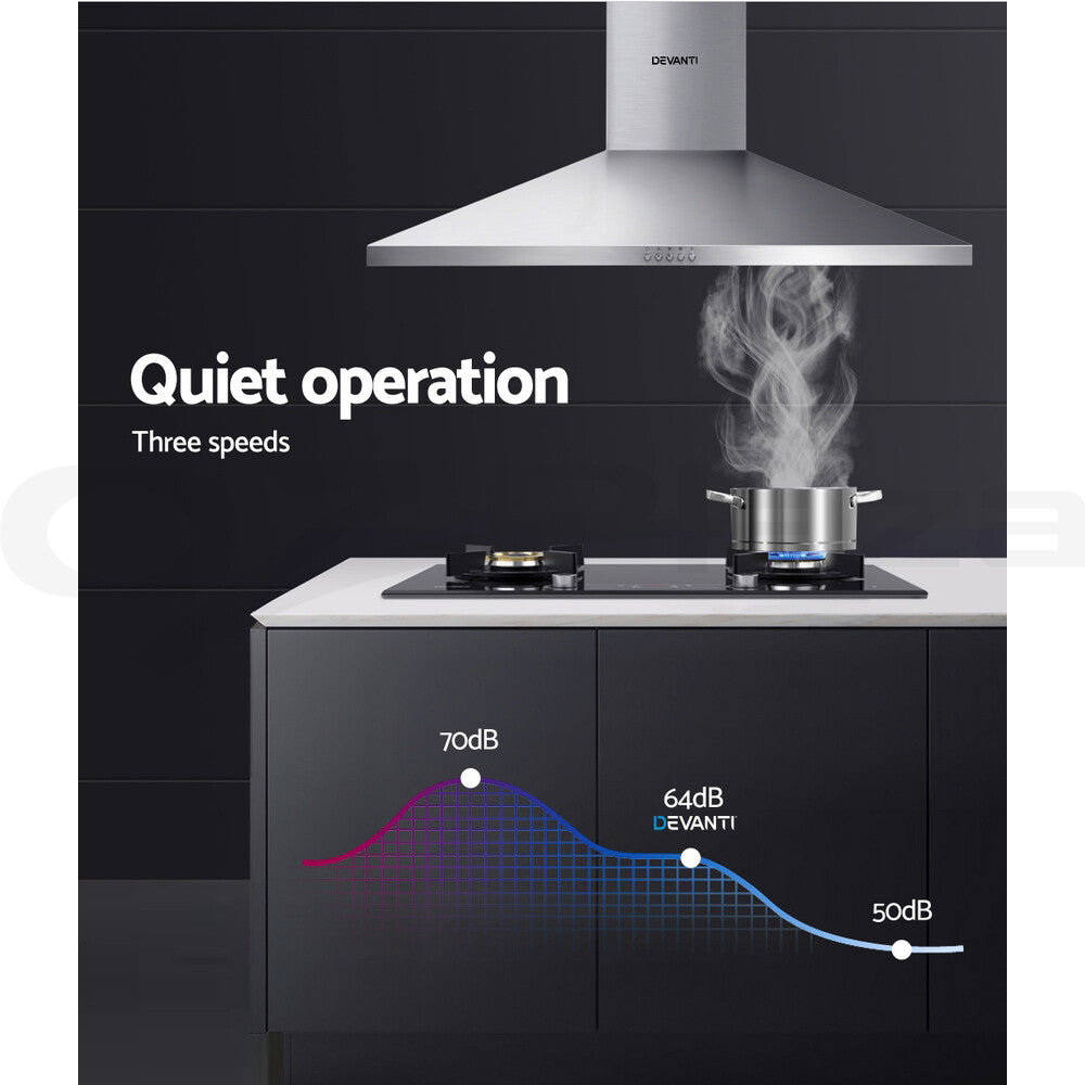 90cm Kitchen Rangehood Canopy LED Stainless Steel