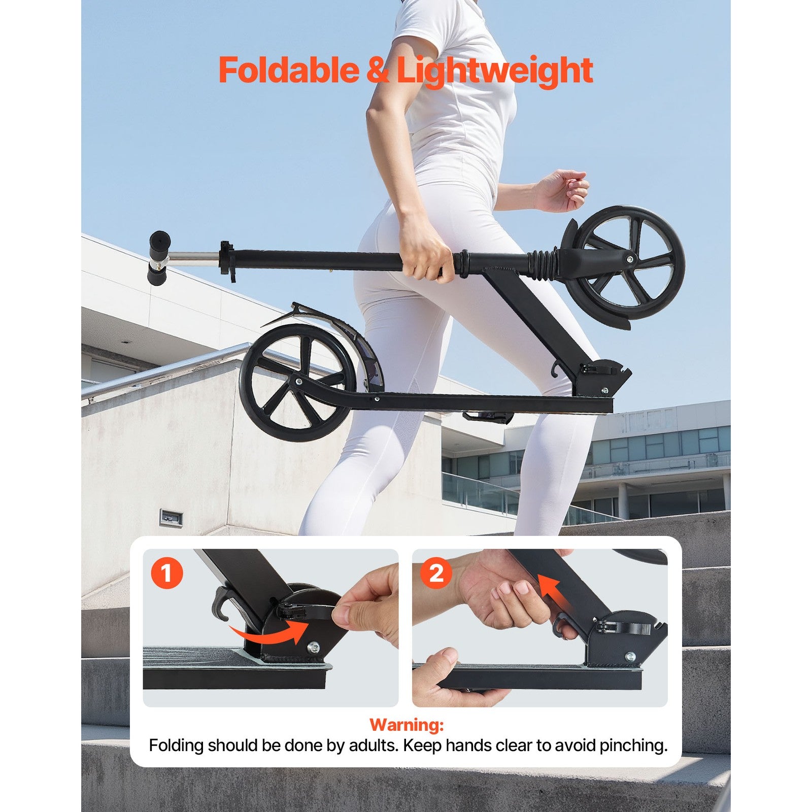 Uimoso Foldable Kick Scooter for Kids 8+, Teens, and Adults, Adjustable Height