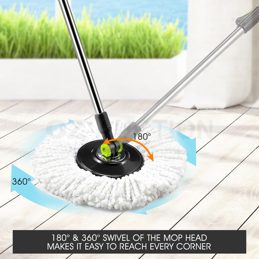 360° Spin Mop Set – Rotating Bucket with Wheels & 4 Microfiber Heads