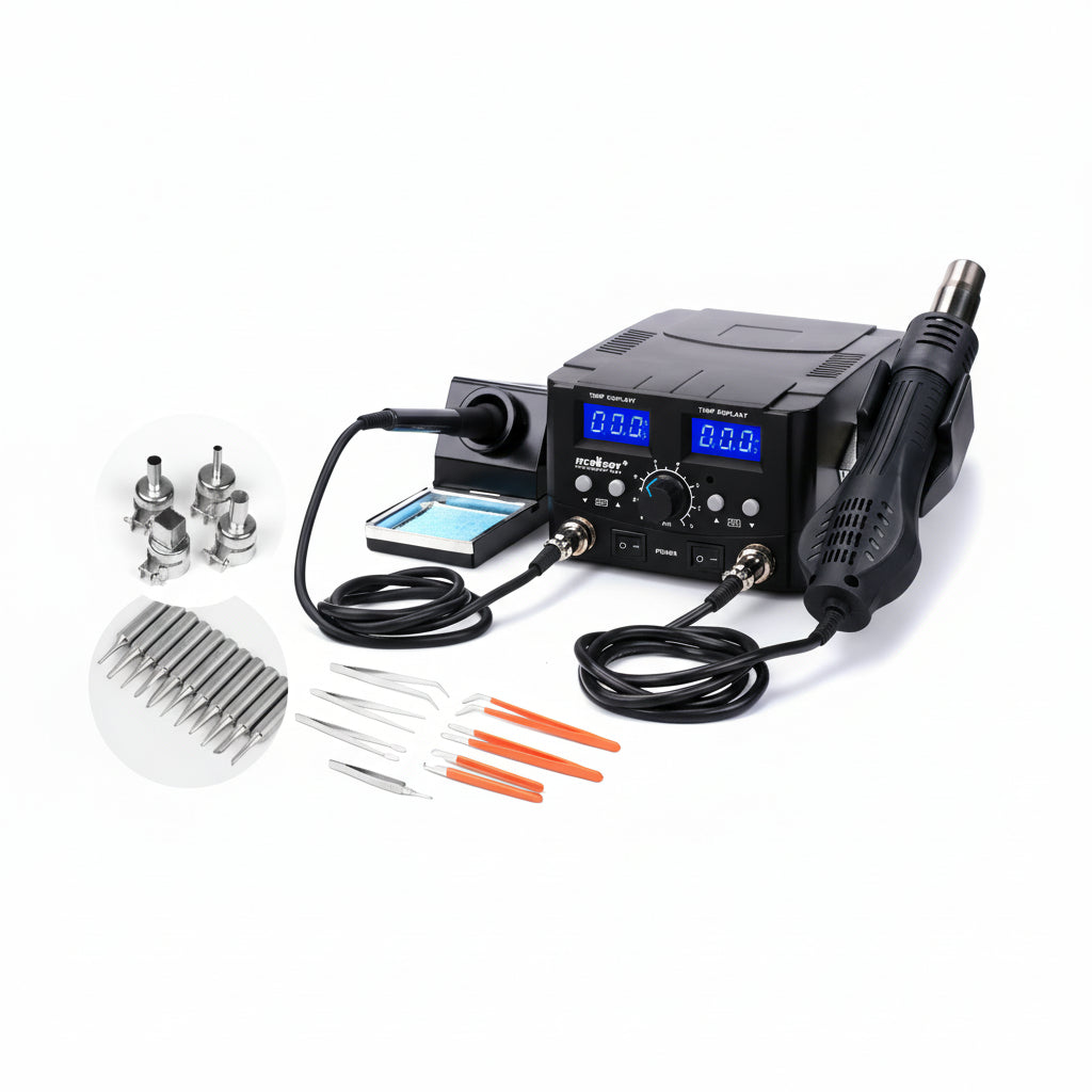 2-in-1 Soldering Station – Hot Air Gun & SMD Rework Iron