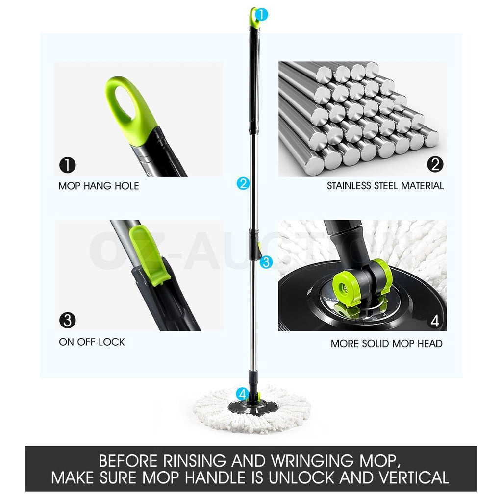 360° Spin Mop Set – Rotating Bucket with Wheels & 4 Microfiber Heads