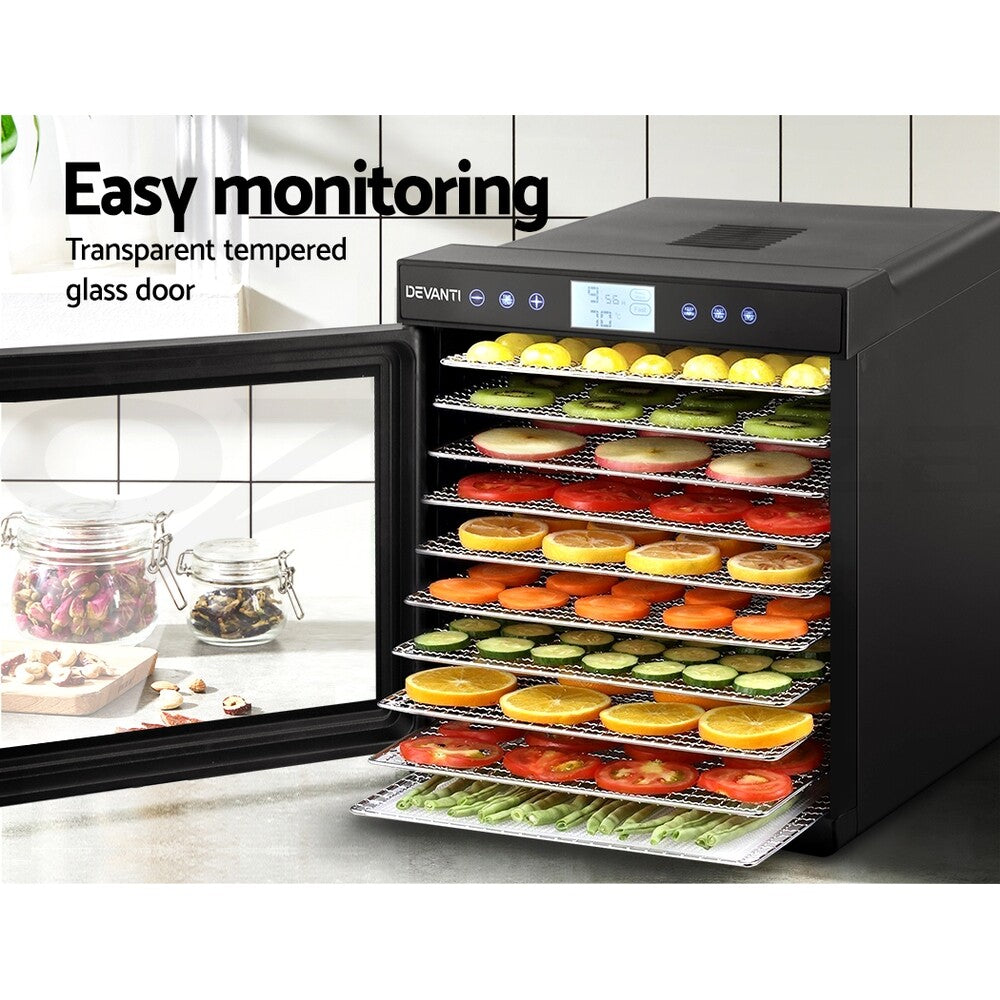 Devanti 10 Trays Food Dehydrator Stainless Steel Fruit Dehydrators Jerky Dryer