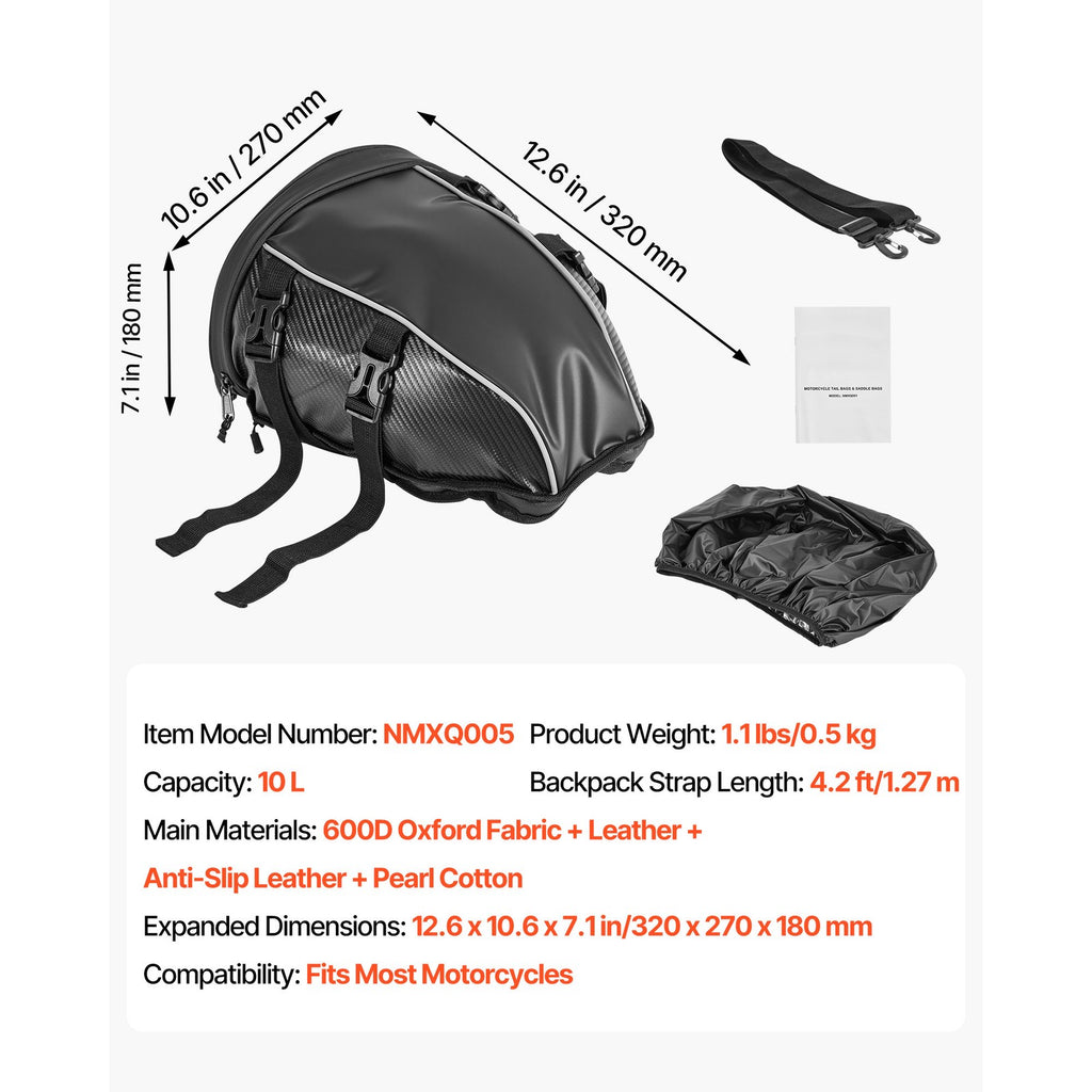 Uimoso Motorcycle Tail Bag Rear Seat Luggage Storage Backpack 10L