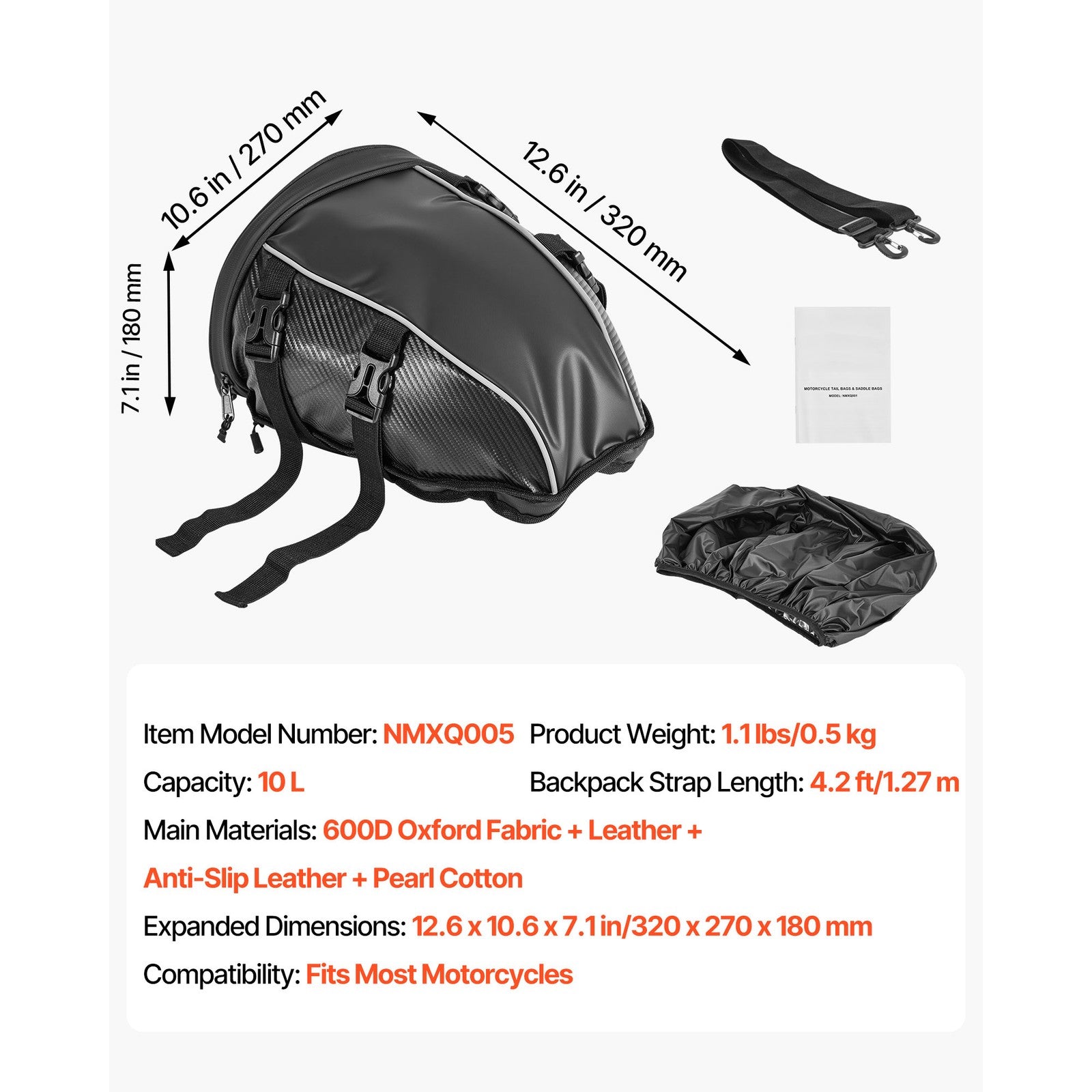 Uimoso Motorcycle Tail Bag Rear Seat Luggage Storage Backpack 10L