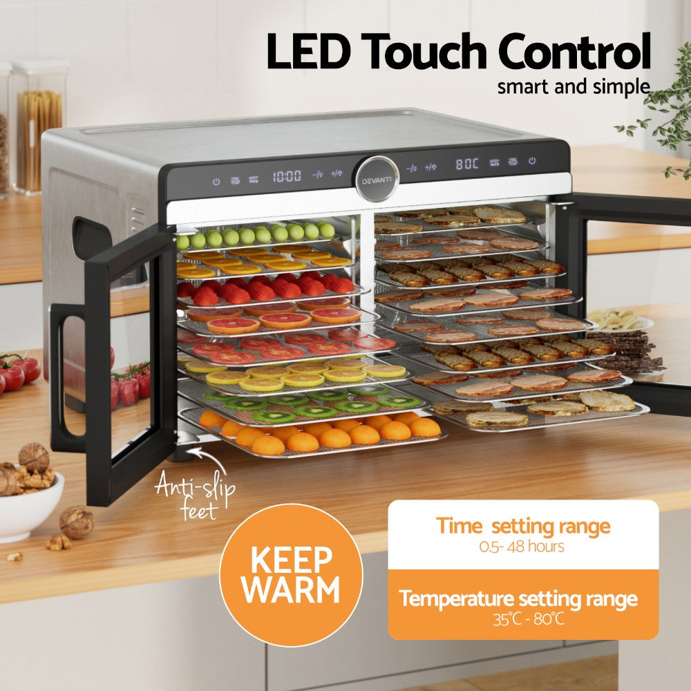Dual-Zone 16 Tray Food Dehydrator Stainless Steel Fruit Jerky