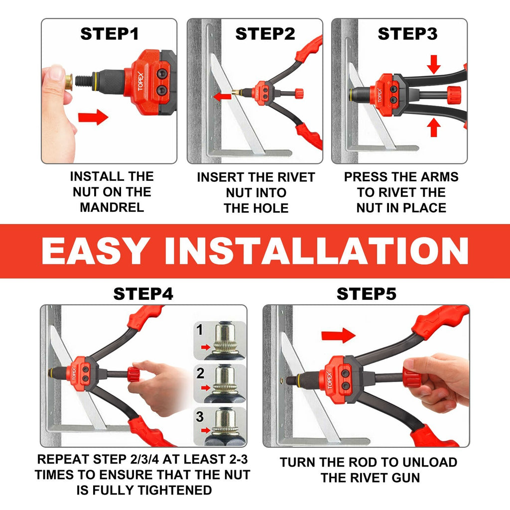160pc Heavy Duty Nut Rivet Gun – Riveter Kit M3-M12