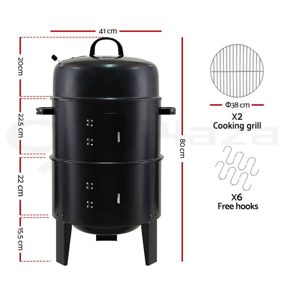 3 in 1 Portable Charcoal BBQ Grill Smoker Steel Camping