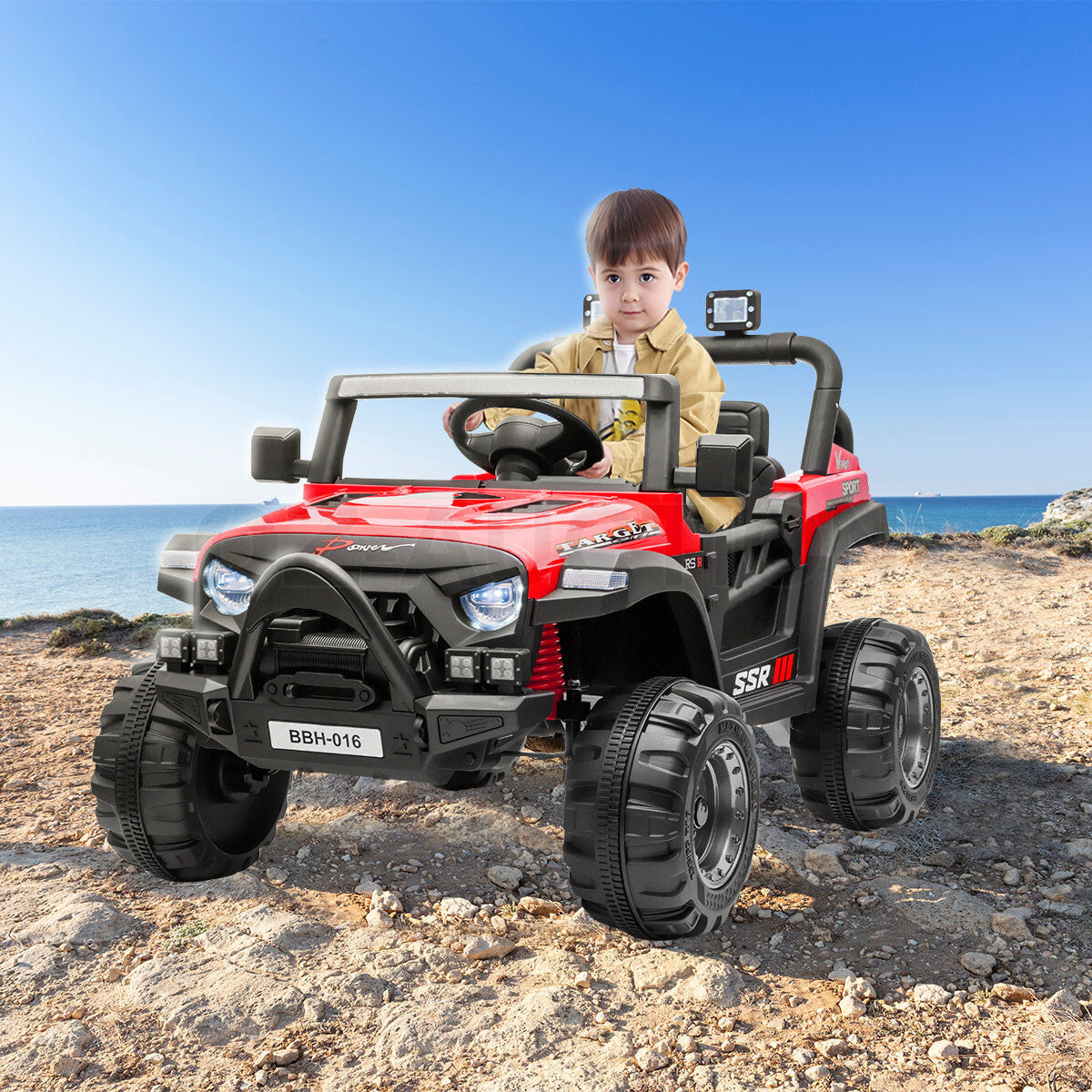 Electric Ride-On Car – Off-Road RC Jeep Truck Toy for Kids, Red