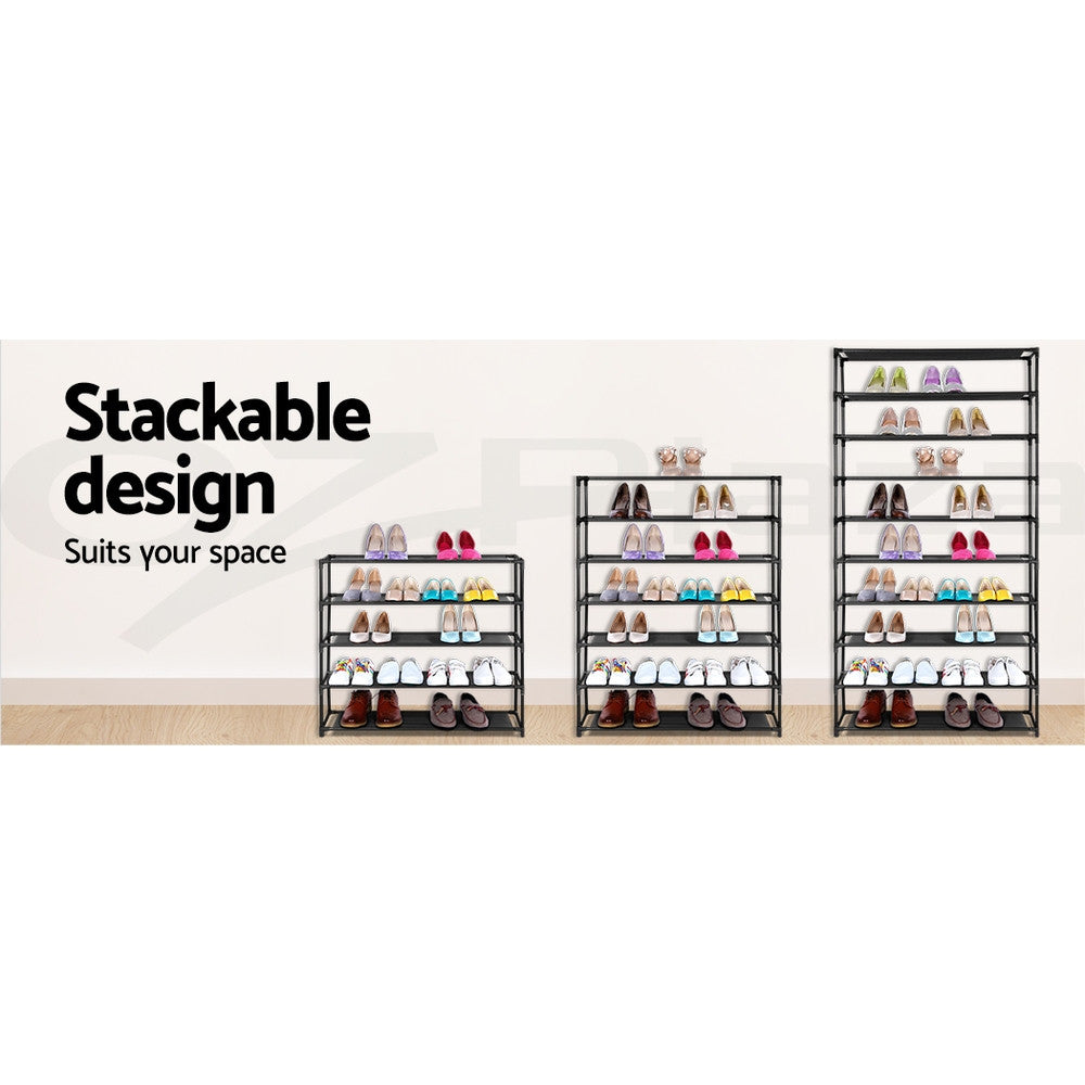Artiss Shoe Rack Storage Cabinet Stackable Shelves Stand 10 Tiers Black