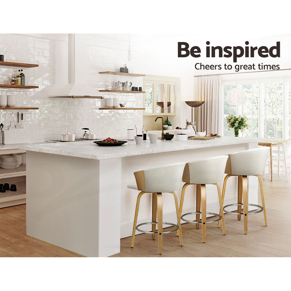 2x Bar Stools Kitchen Dining Leather Padded Wooden