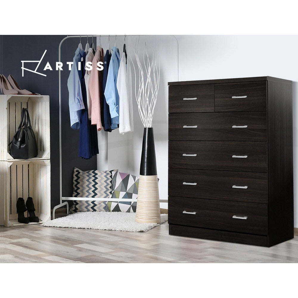 6 Drawer Chest Tallboy Storage Cabinet Walnut