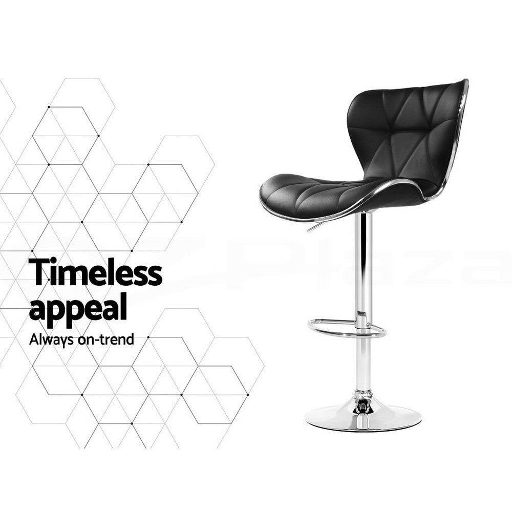 2x Bar Stools Gas Lift Swivel Leather Chairs Black